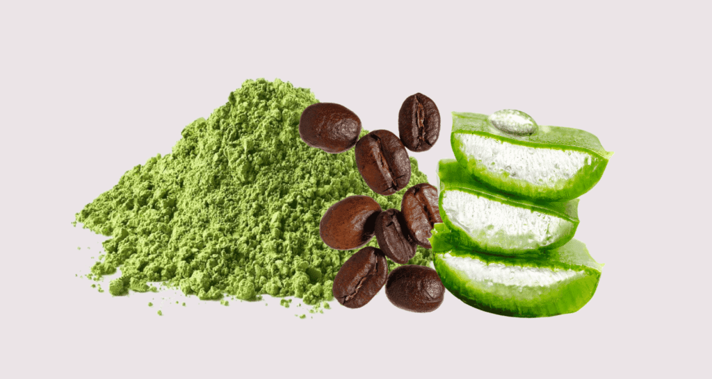 matcha powder, coffee and aloe vera