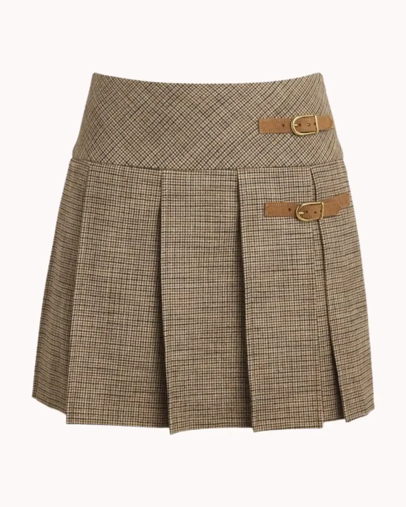 Pleated micro houndstooth skirt