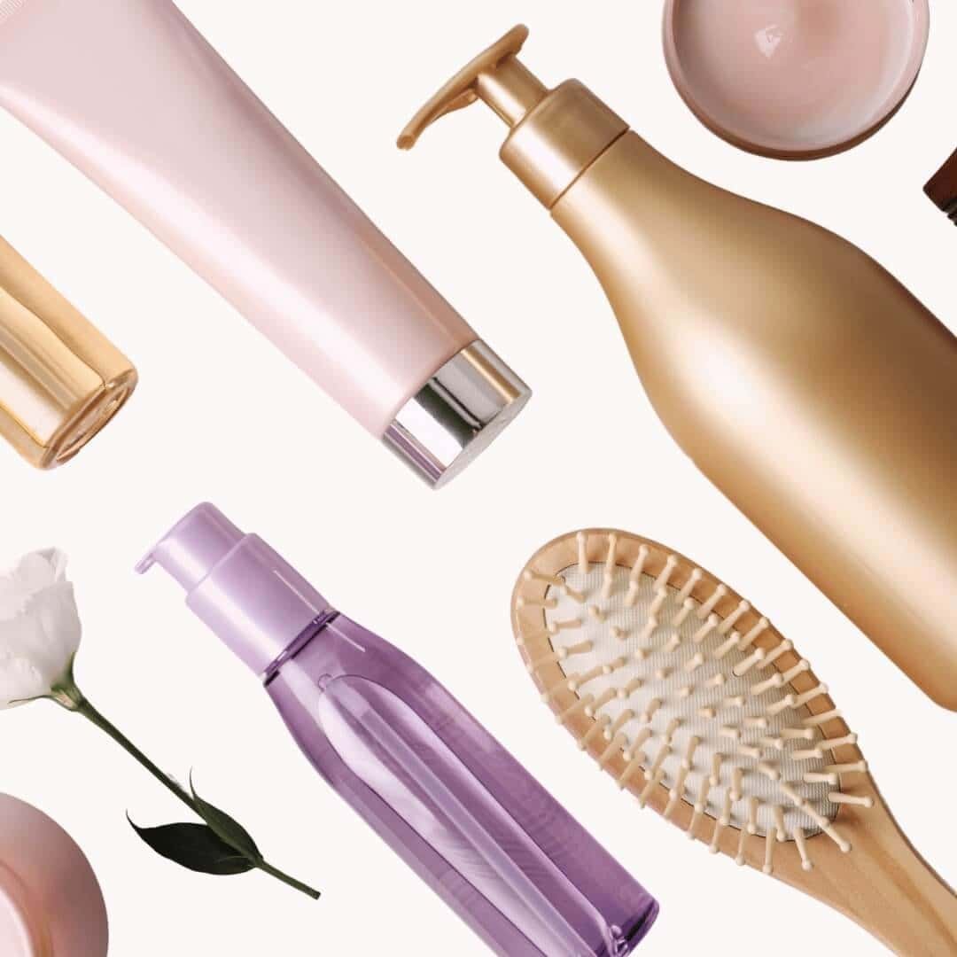 Flat Lay Composition with Different Hair Products and Accessories. Best Deep Conditioners For High Porosity Hair