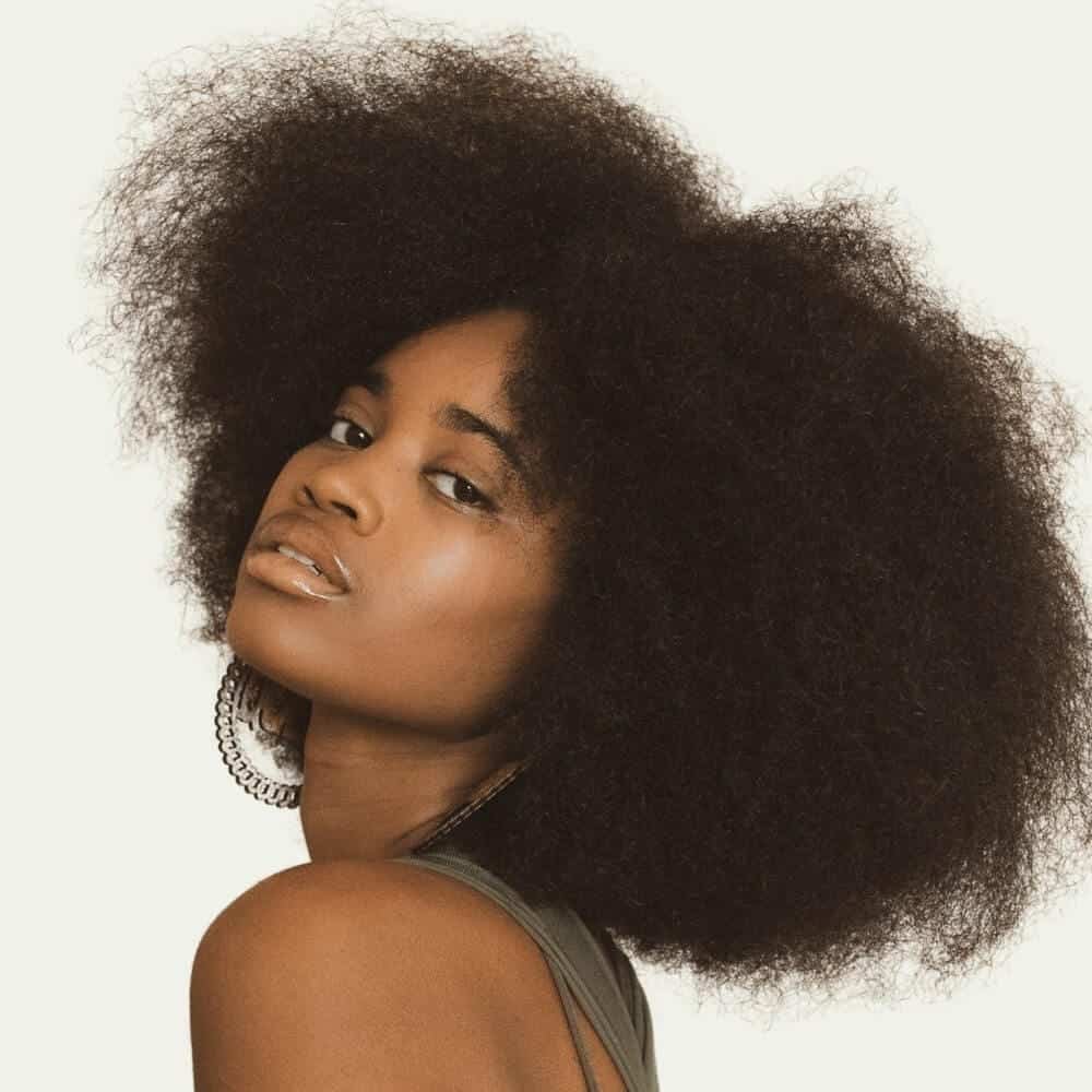 Stylish Woman with Natural Afro Hair. Protein for low porosity hair