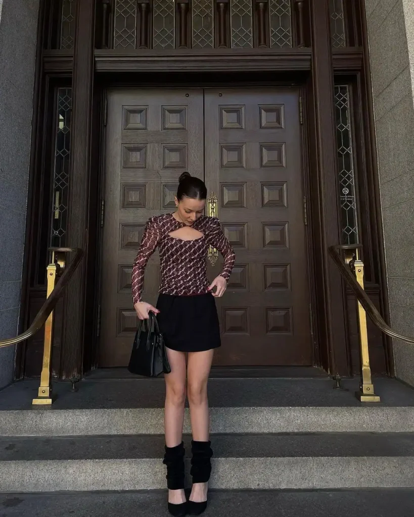 balletcore outfit with black leg warmers