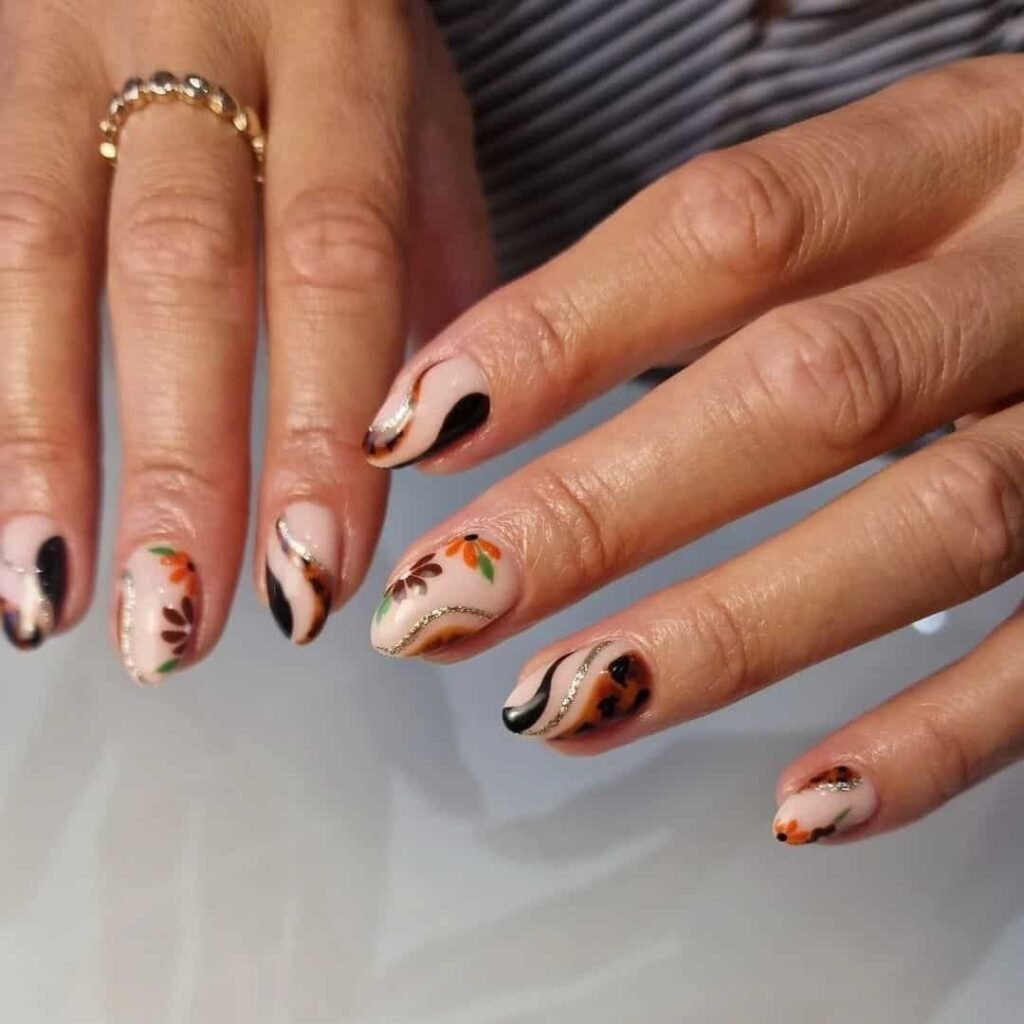 Botanical tortoiseshell nail design