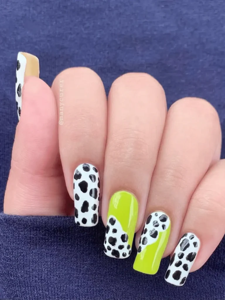 GREEN MIXED COW PRINT NAILS