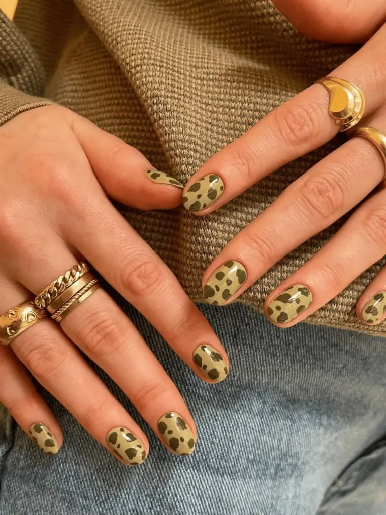 LIME GREEN COW PRINT NAILS