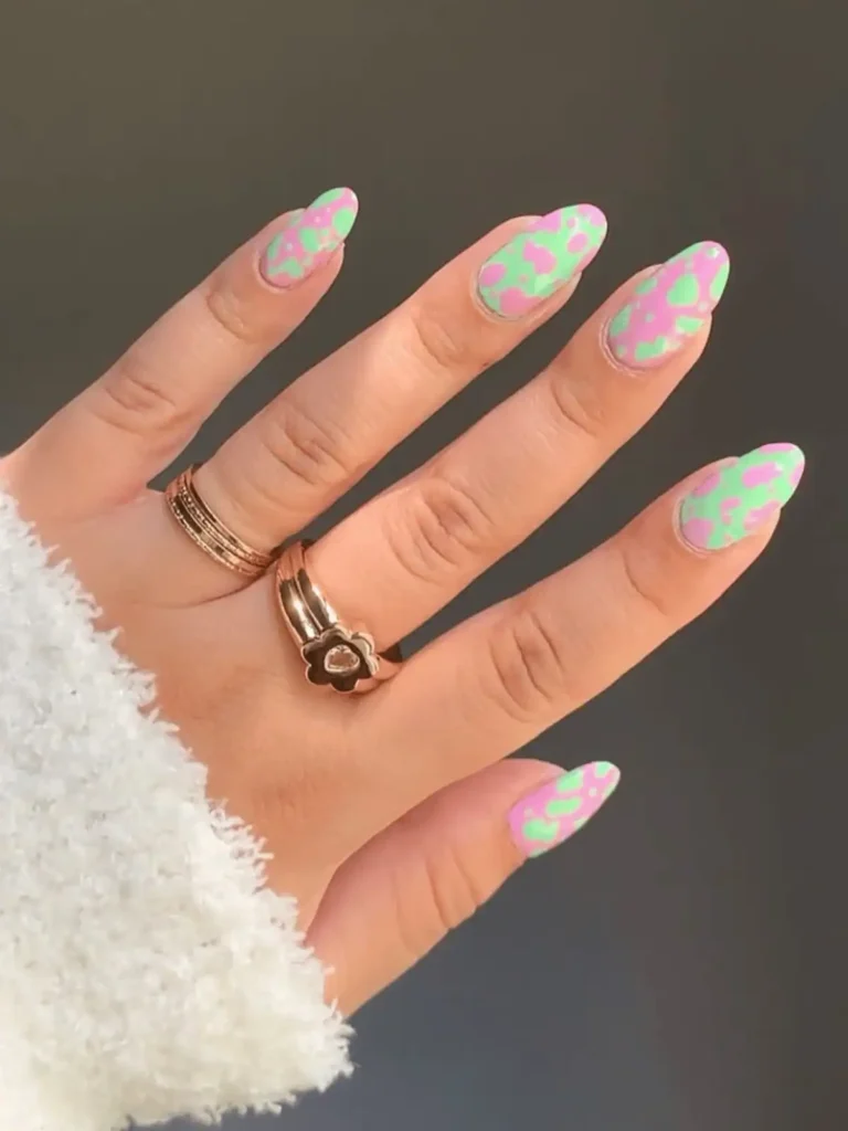 MINT GREEN AND PINK COW PRINT NAILS