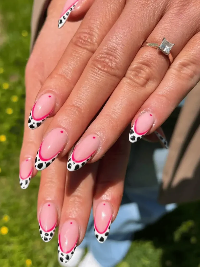 Pink cow print French tips
