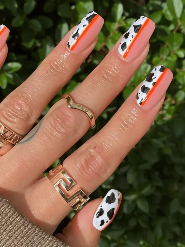 cow print half nail design