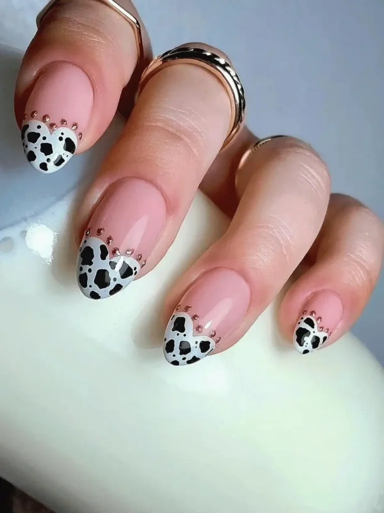 heart French tips cow print (1)