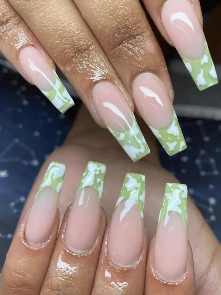 lime green cow print nails