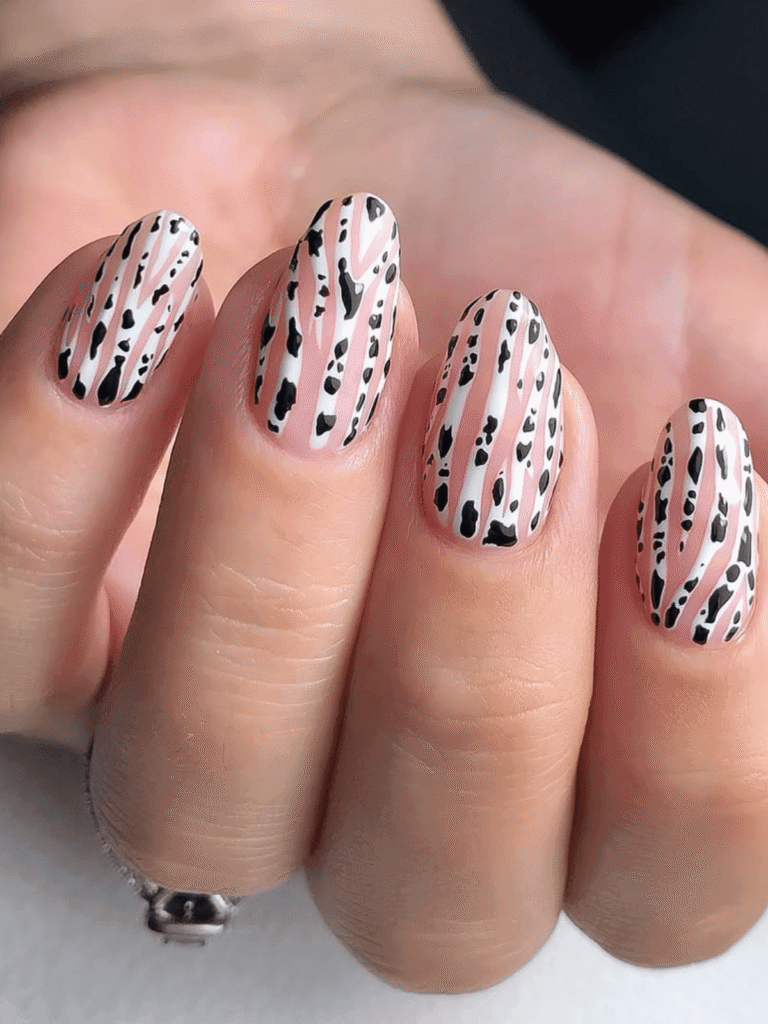 zebra stripe cow print nails