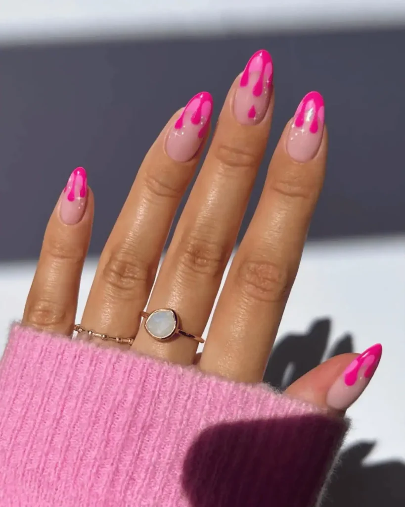 Pink drip nail design