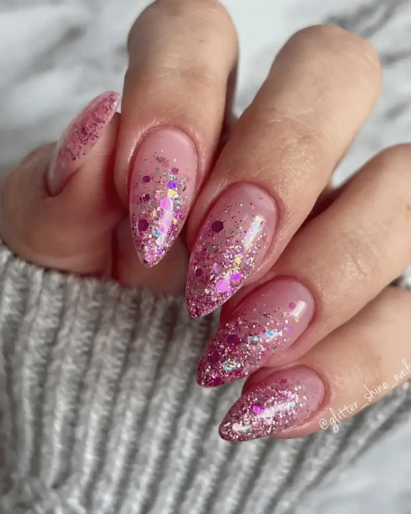 Pink glitter nail art design