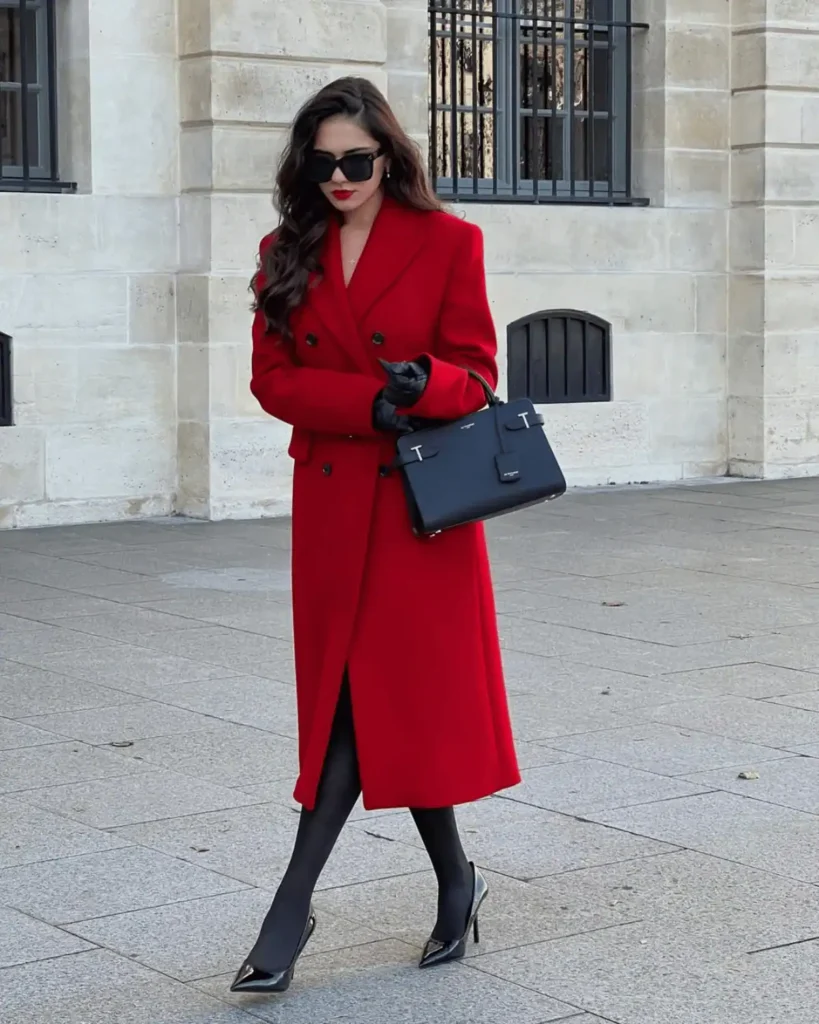 Red coat old money winter outfit