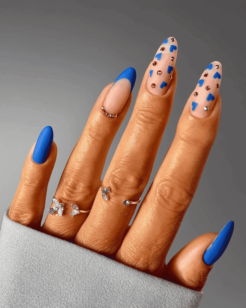 dark blue love hearts nails. Valentine's Day Nail Ideas