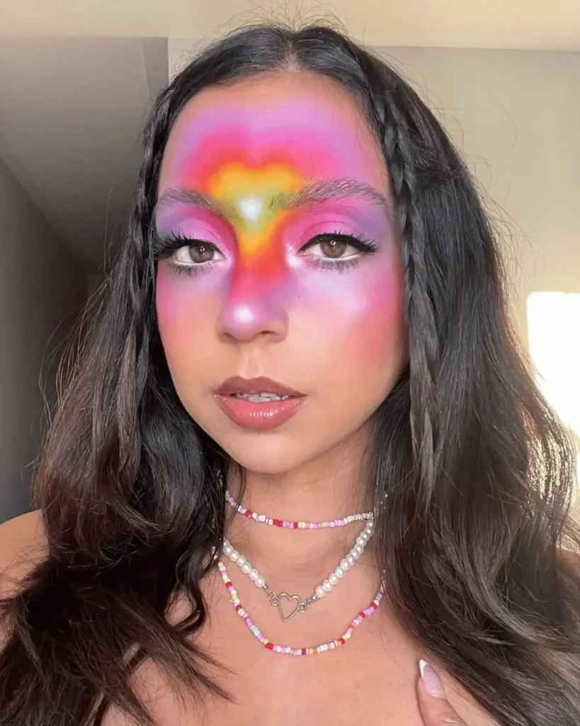large purple, red and yellow face makeup
