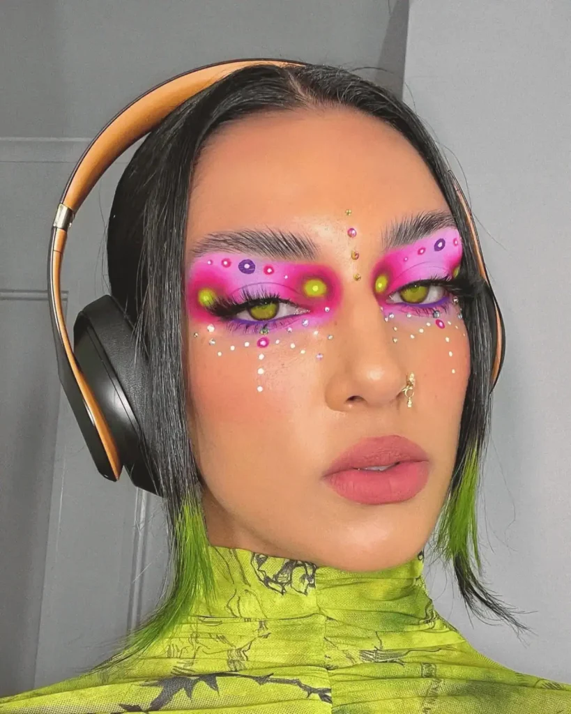 lime green and pink aura makeup