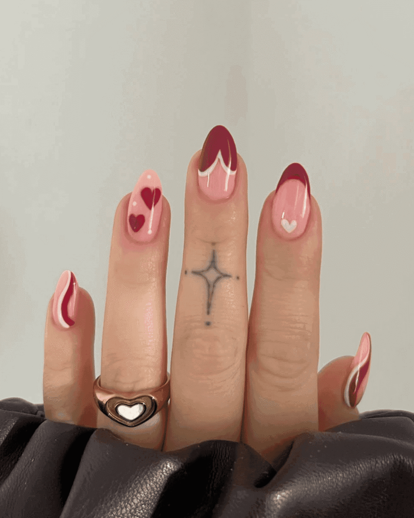 mixed red nails. Valentine's Day Nail Ideas
