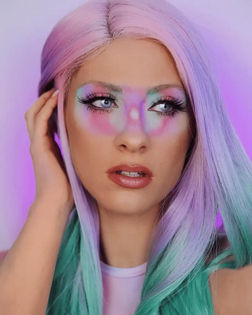 pastel pink and seafoam aura makeup