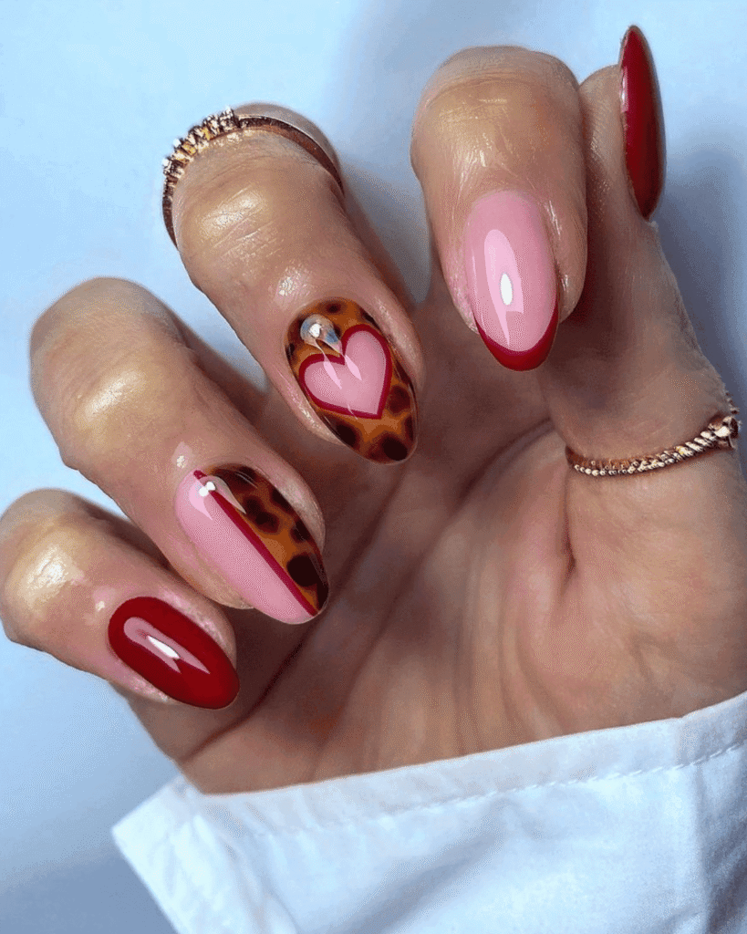 red and tortoiseshell nail design. Valentine's Day Nail Ideas