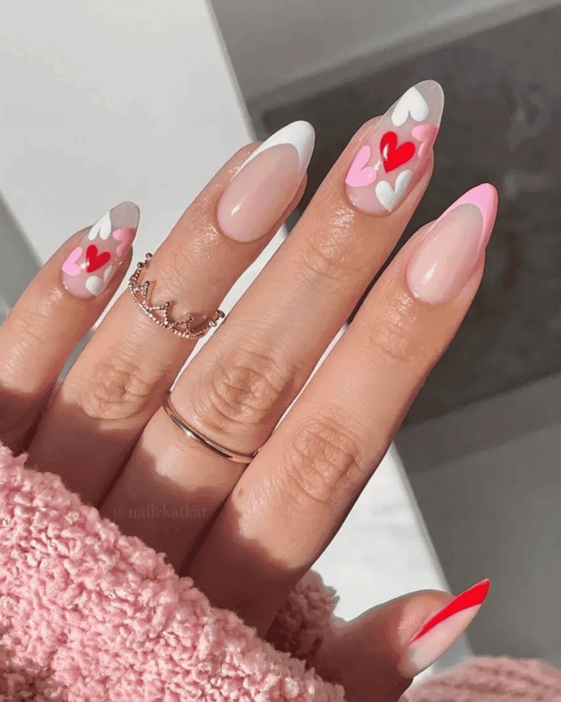white tips with red pink and white hearts