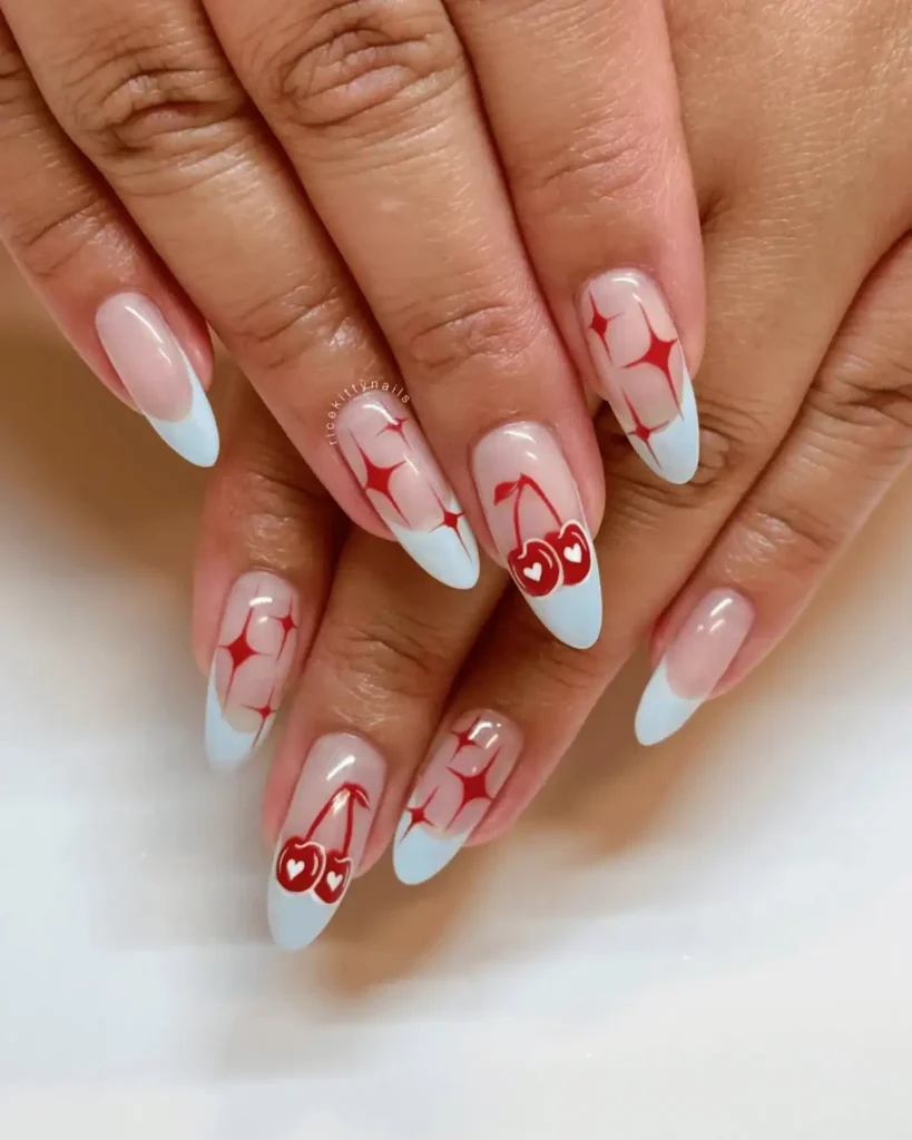 Blue tips cherry nails