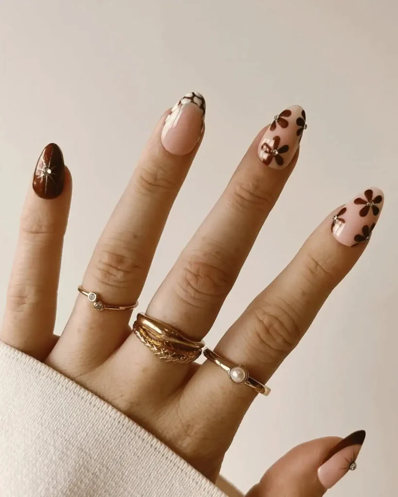 brown daisy nail art