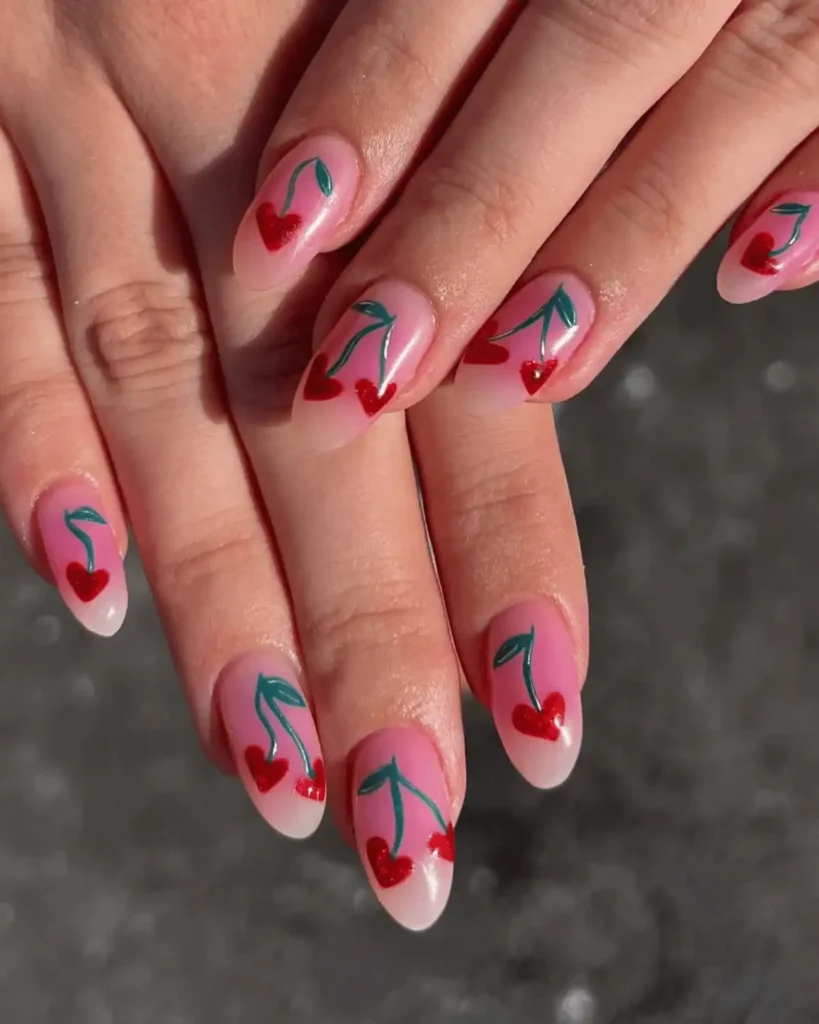 Pink cherry nails
