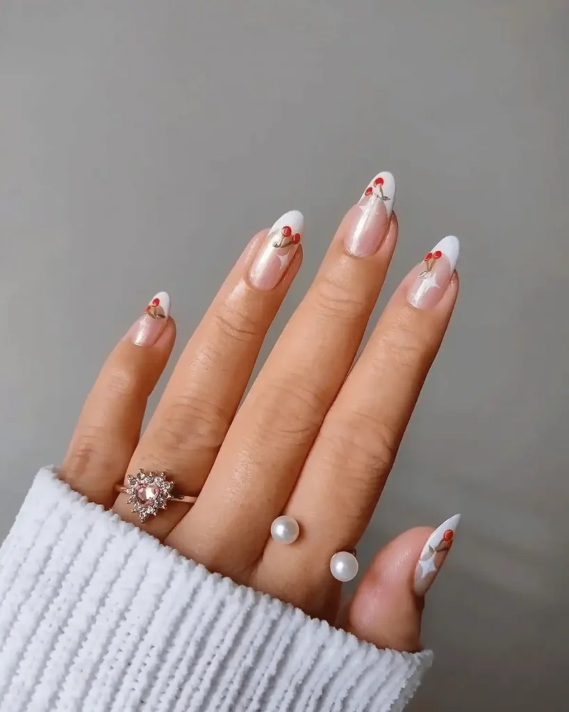 white Cherry Nail design. Cherry Nail Ideas