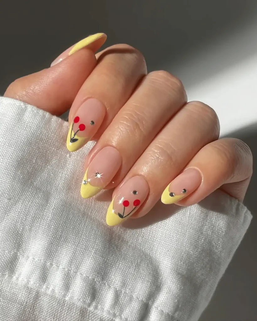 Yellow French tips cherry nails