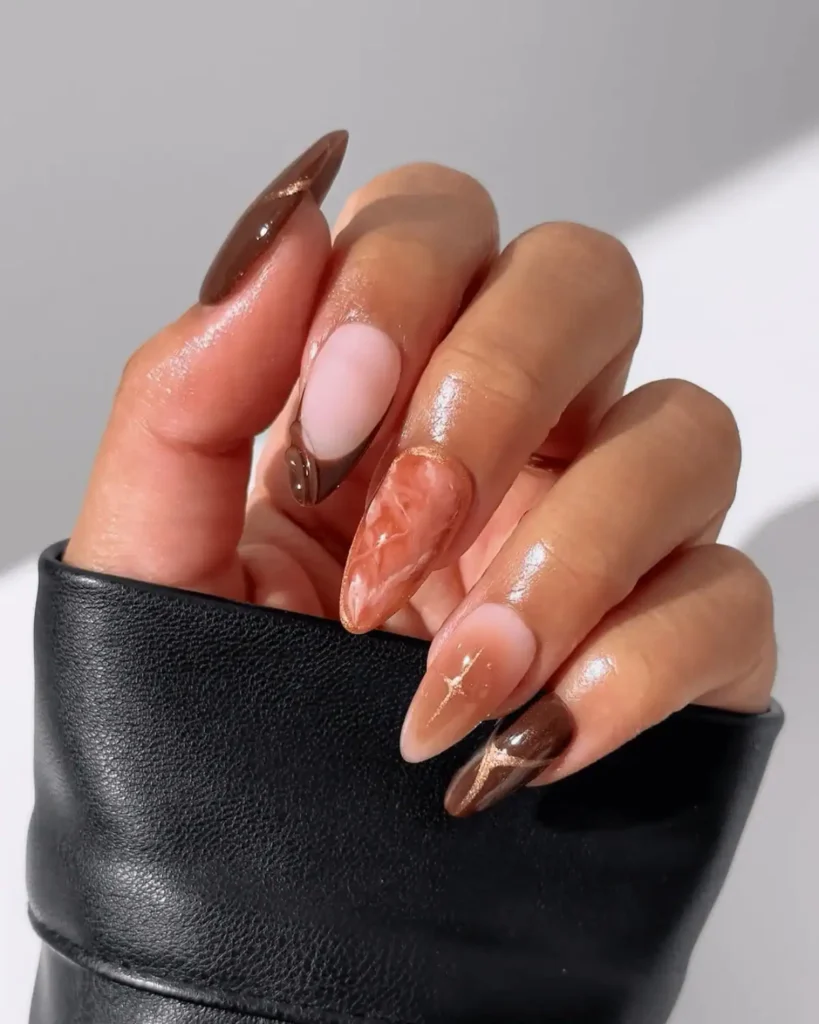 mixed brown French tip nail designs