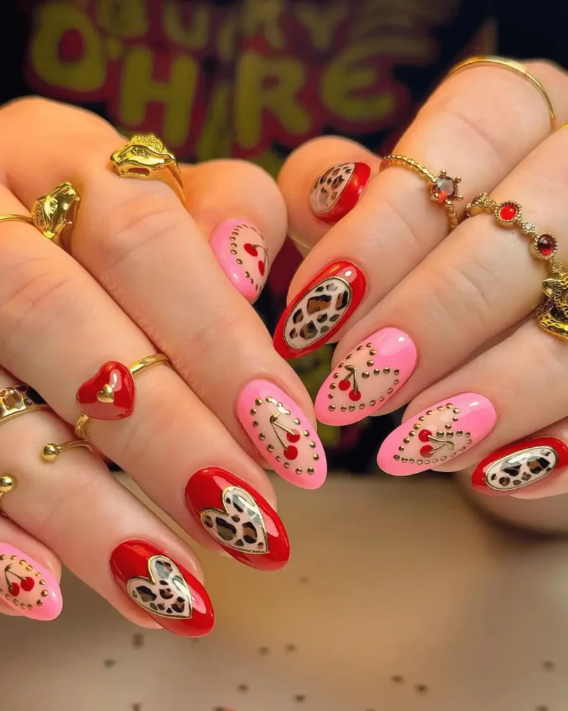 heart frame cherry nails. Cherry Nail Ideas