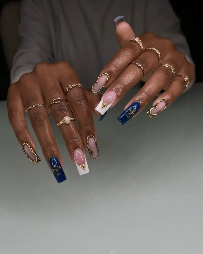 Blue and white Castlecore Nail Idea