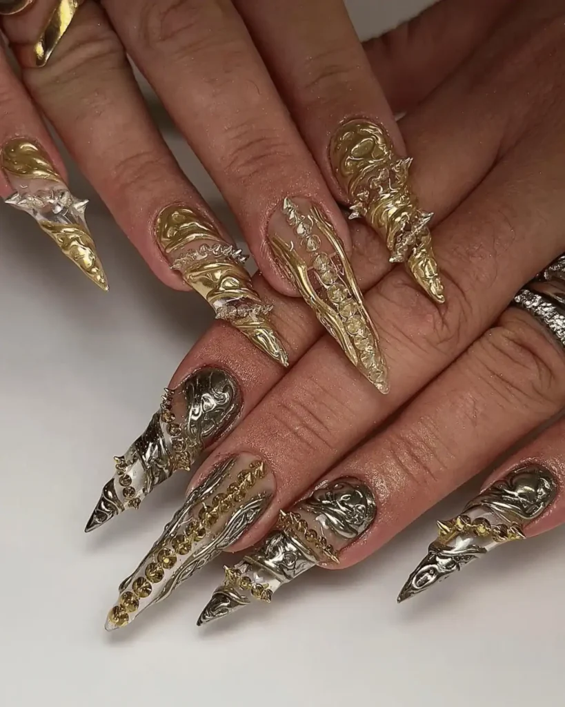 Gold Castlecore Nail Ideas