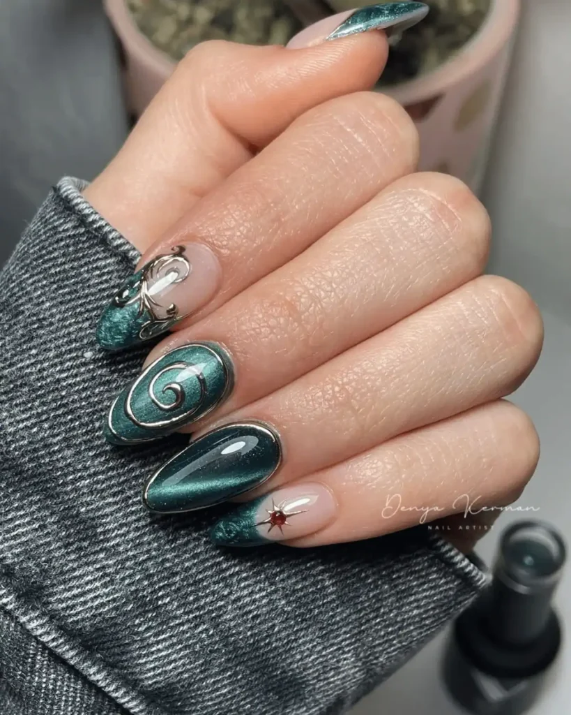 Turquoise nails. Castlecore Nail Ideas