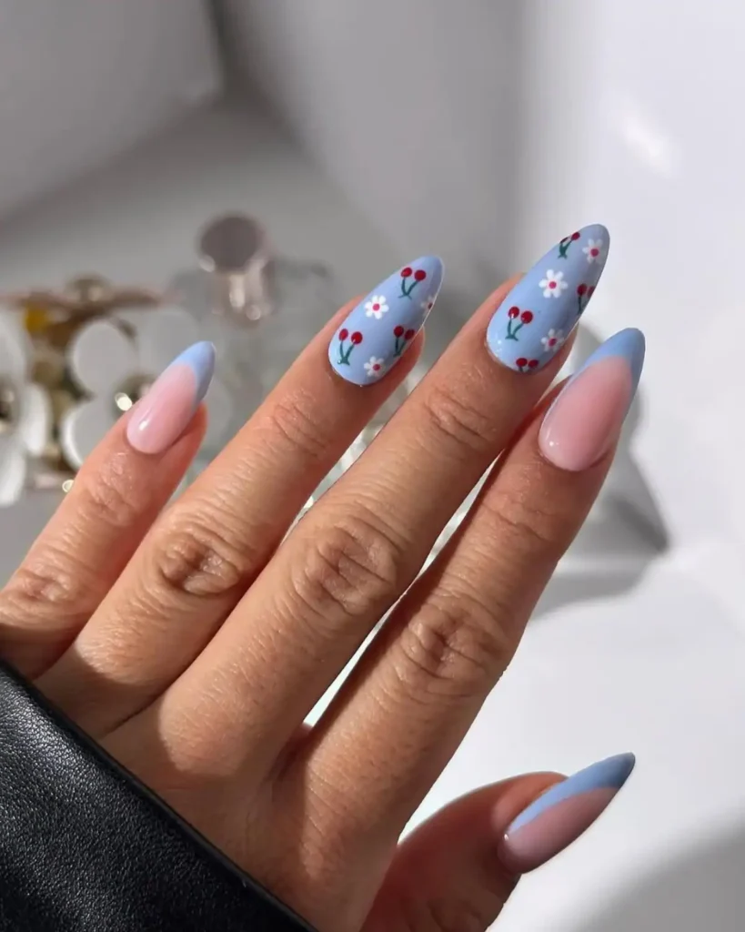 blue and cherry nails