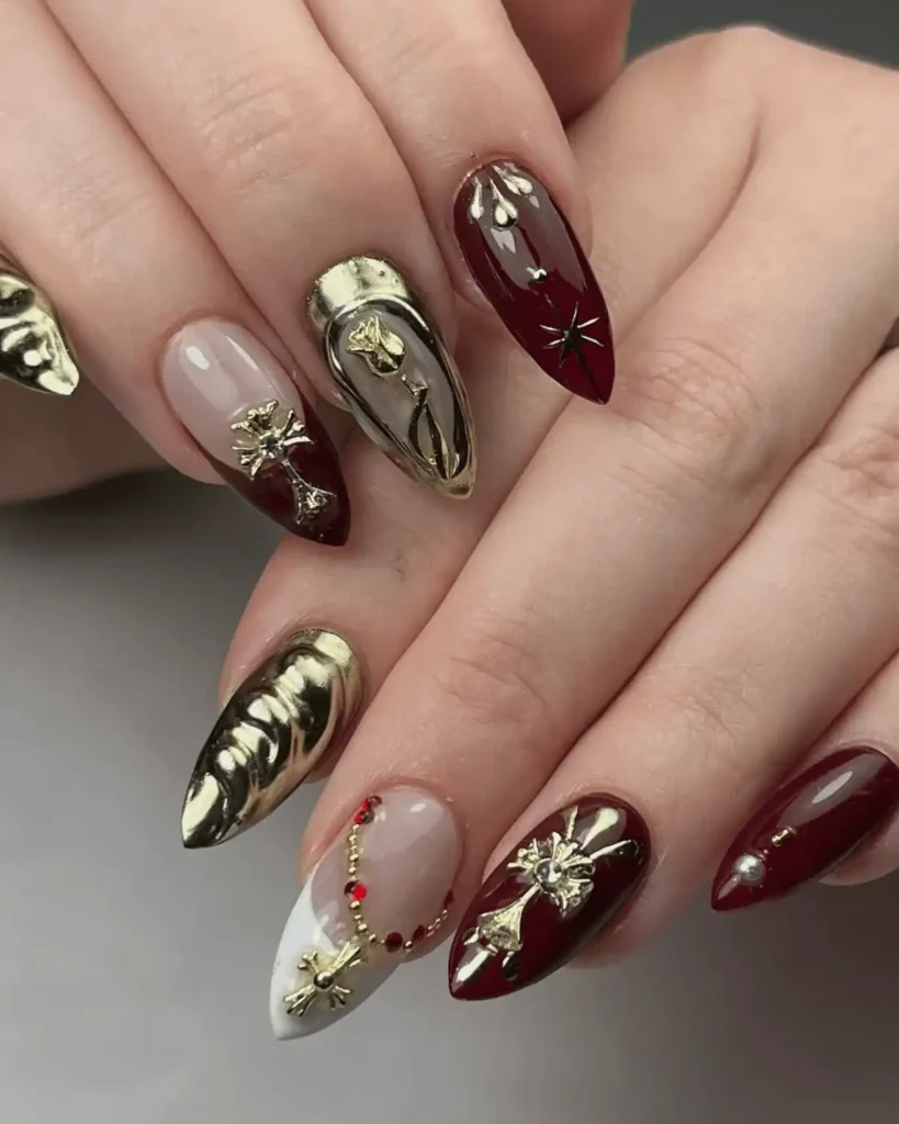 burgundy Castlecore Nail Idea