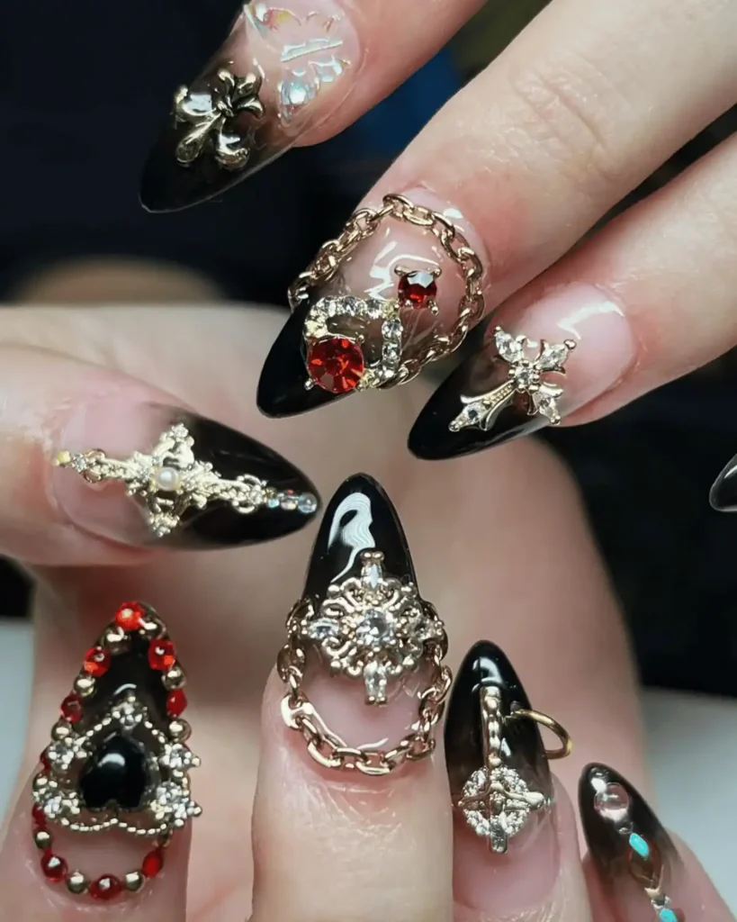 gold and black medieval nails