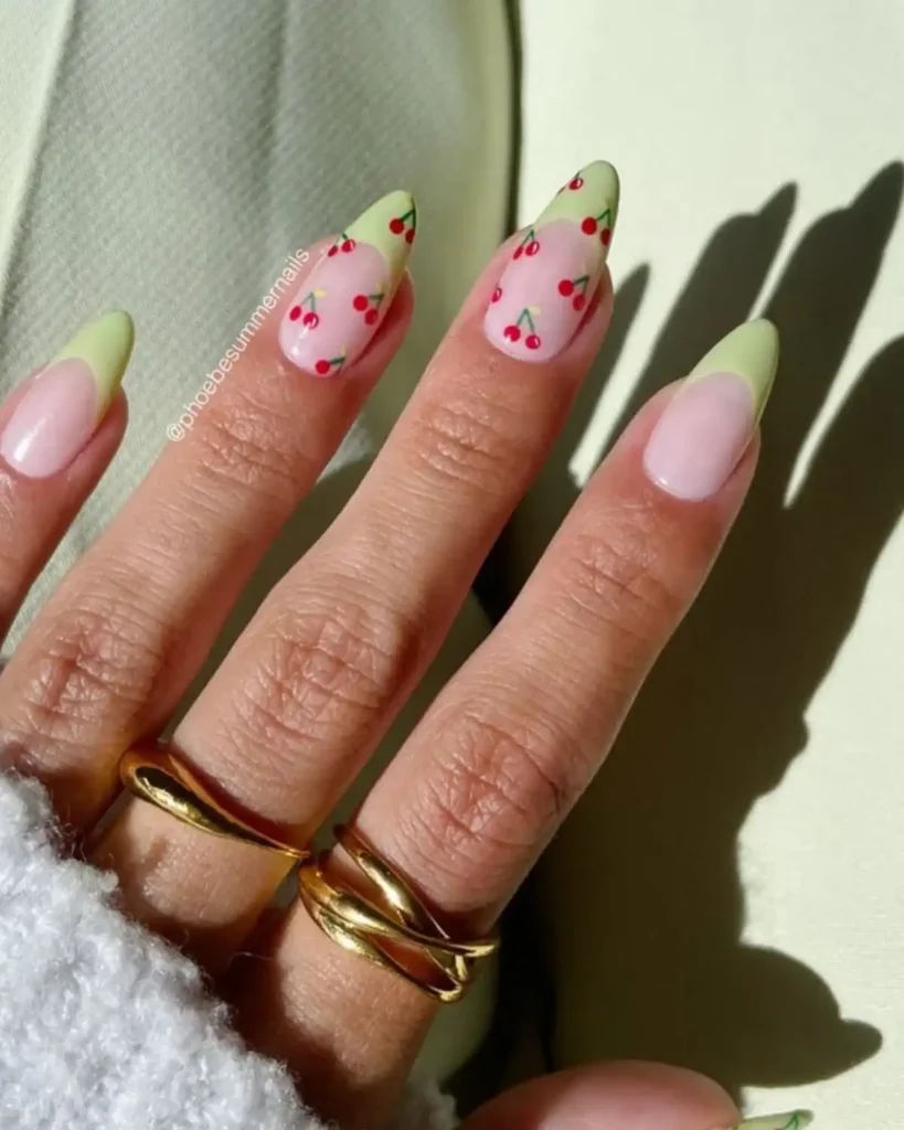 lime green cherry nails
