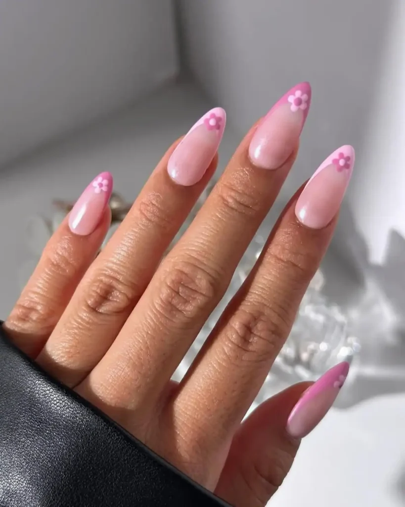 pink flower nail design