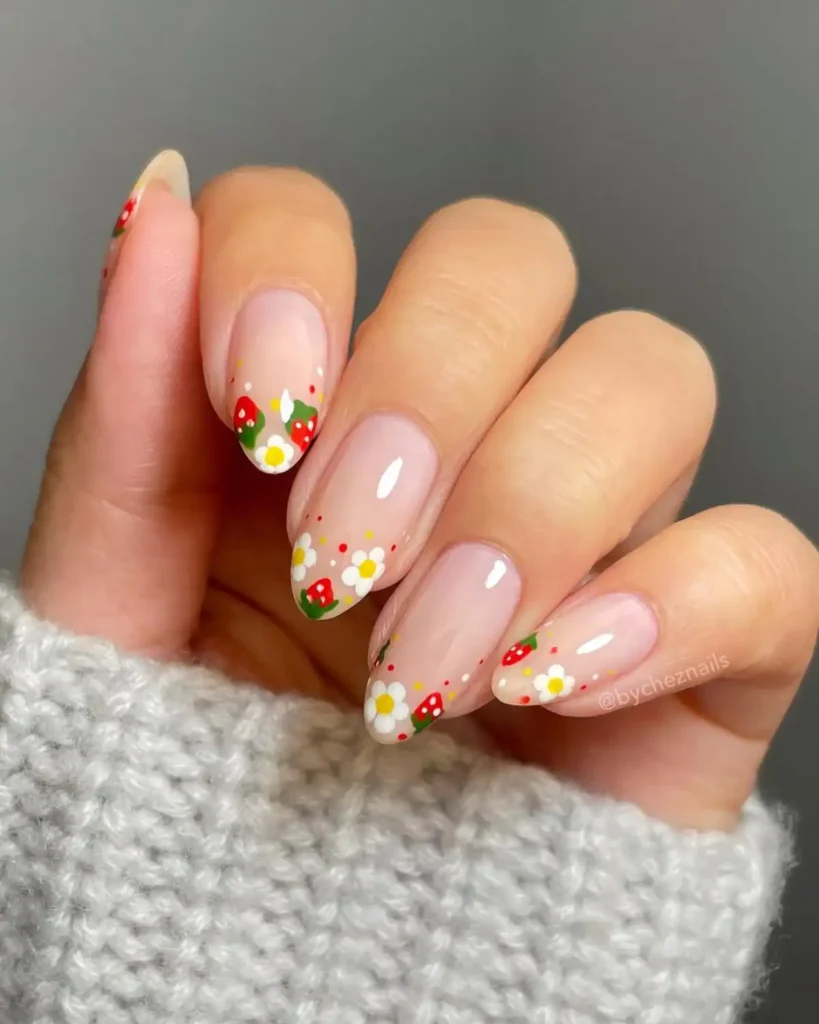 strawberries and daisy nails