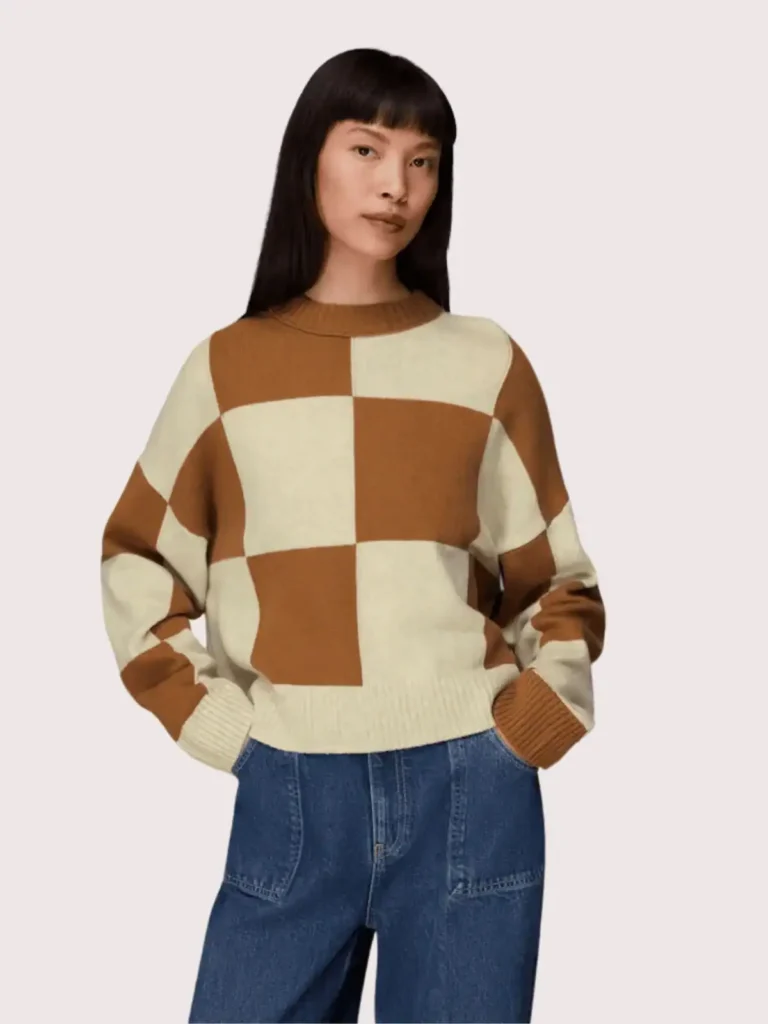 cream and brown checkered jumper
