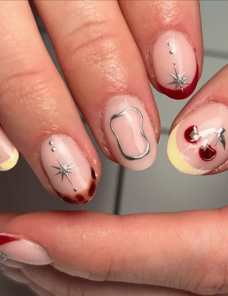 cherry and tortoiseshell nail designs