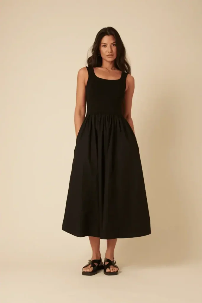 Black Colorado Midi Dress. Affordable Old Money