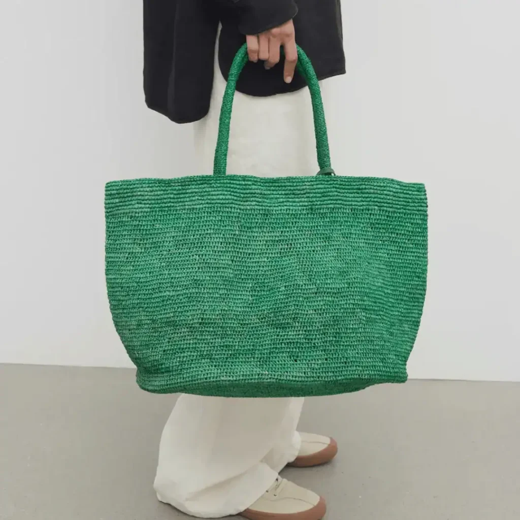 The Row green crochet bag