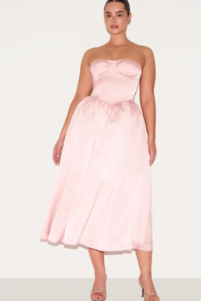 Shape Blush Satin Corseted Shift Midaxi Dress