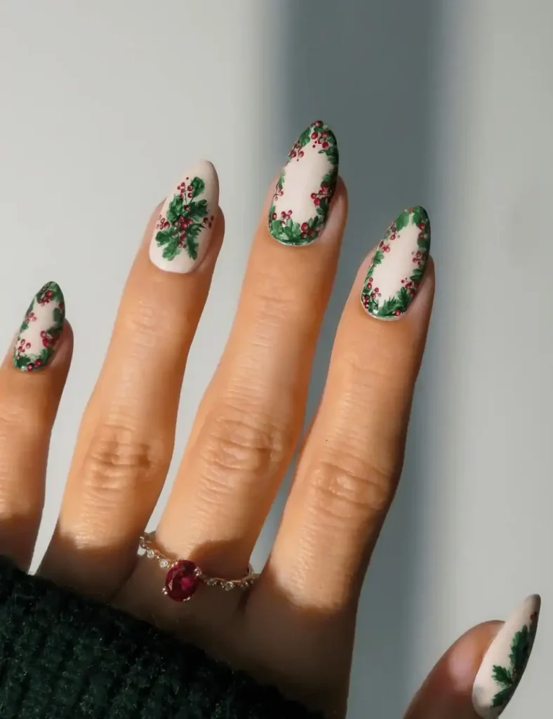 mistletoe christmas nails