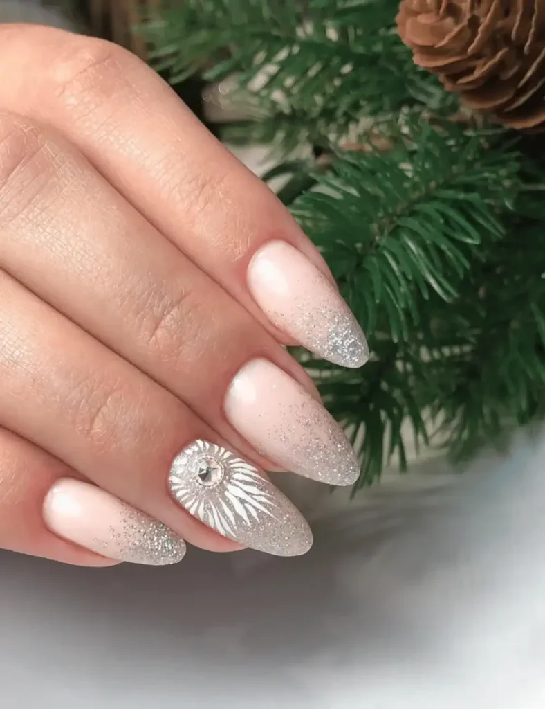 silver sparkly christmas nails