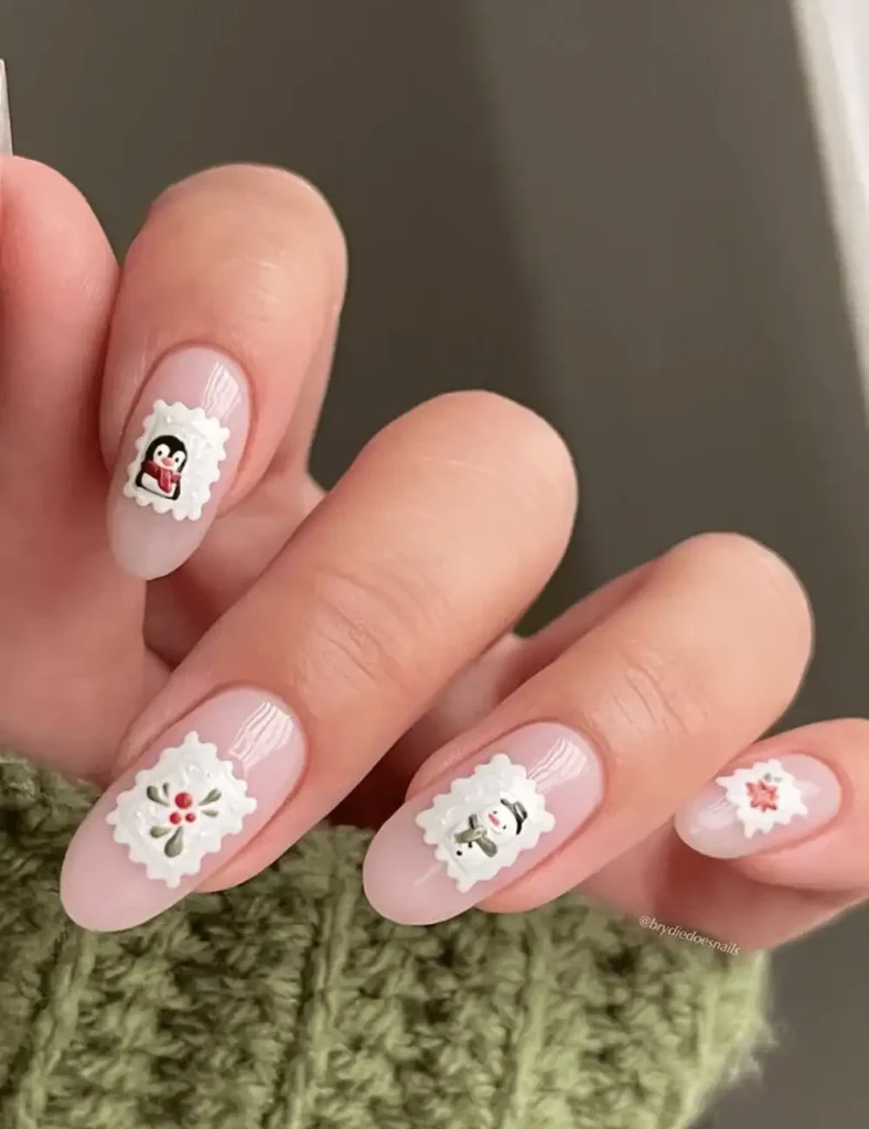 white frame christmas character nails