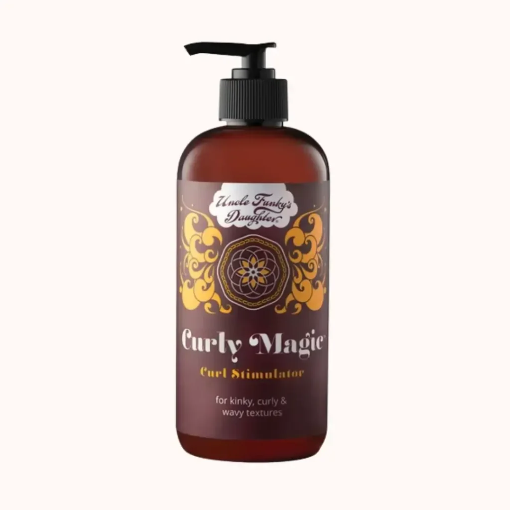 Bottle of Uncle Funky's Daughter Curly Magic aloe-based curl gel